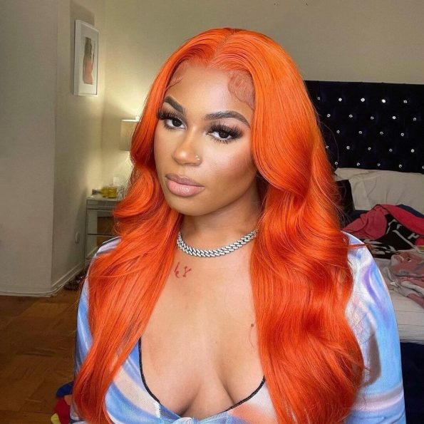 Oranger color body wave frontal wig 2