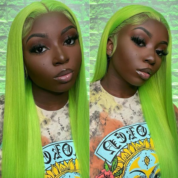 green color straight hair lace frontal wig