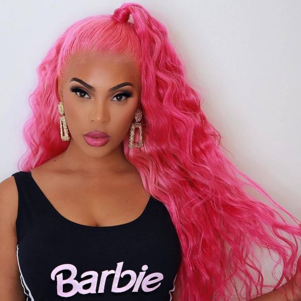 pink color body wave lace frontal wig