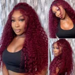 burgundy deep wave wig