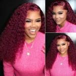 burgundy deep wave wig