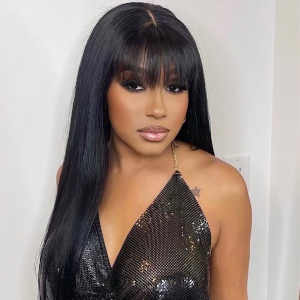 straight hair glueless wig with bangs