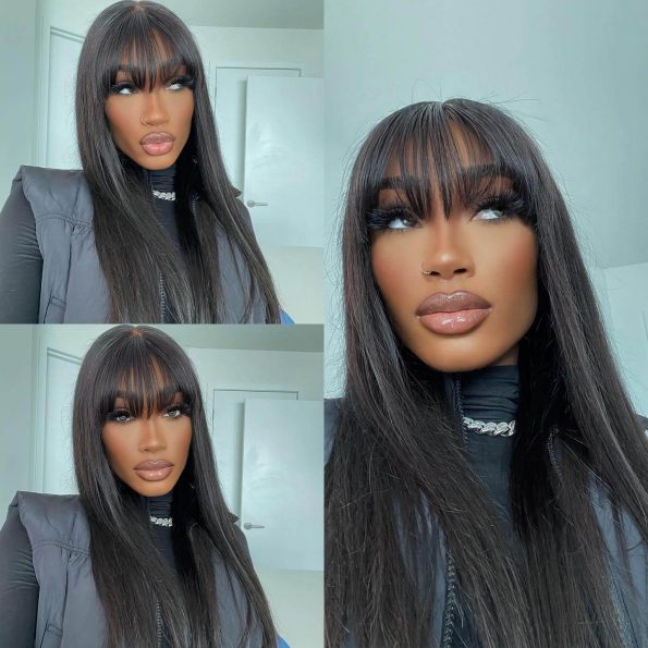straight hair lace front wig with bang (1)