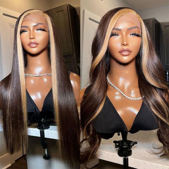 brown color wig with highlight