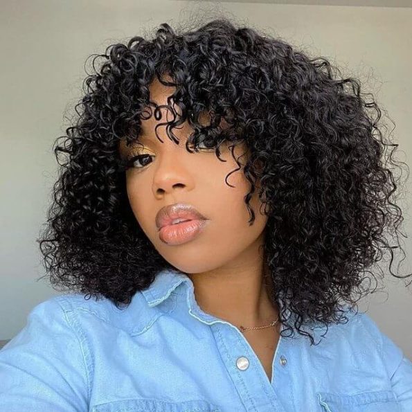 curly short wig with bangs