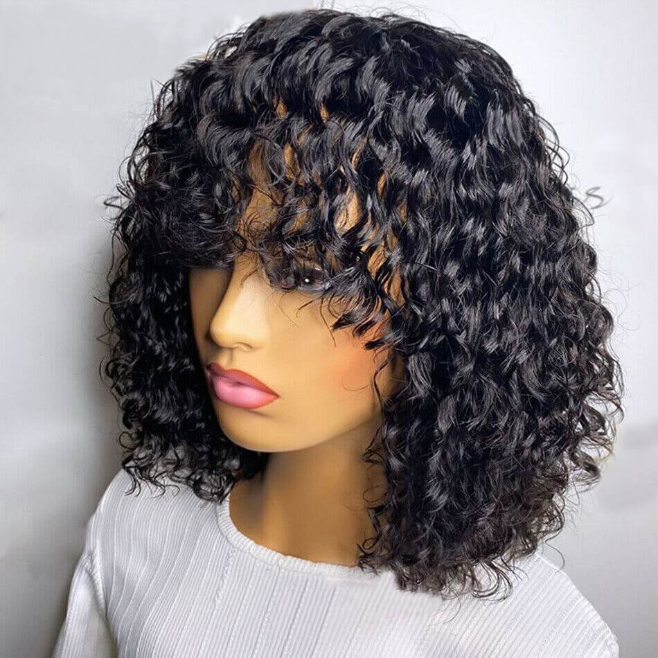 short water wave wig with bangs