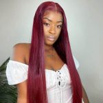 burgundy color human hair wig