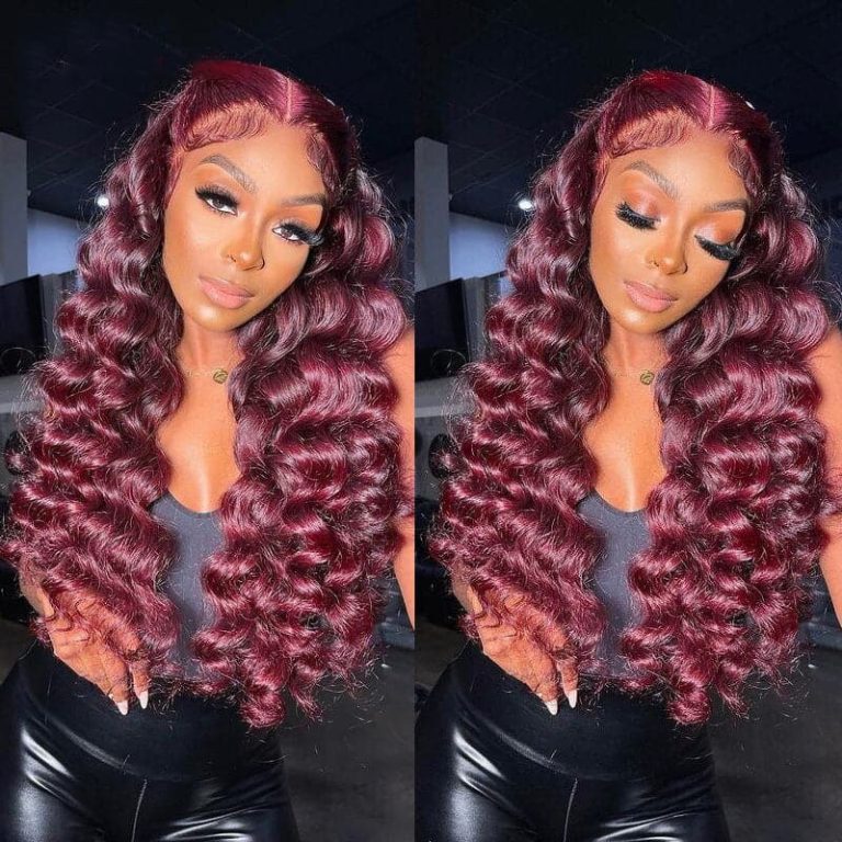 99j Burgundy Loose Deep Wave 5x5 13x4 Lace Wig Recool Hair 