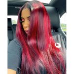 99j burgunday wig with red highlight