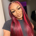 99j burgunday wig with red highlight