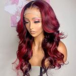 99j burgunday wig with red highlight body wave