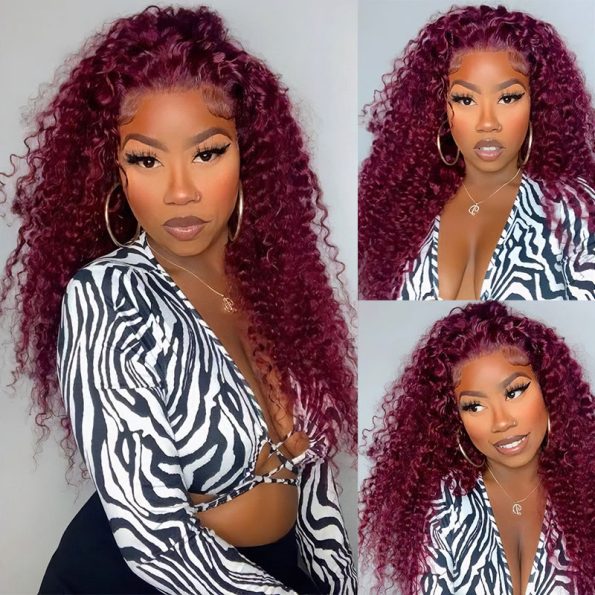 burgundy deep wave wig