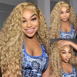 honey blonde human hair water wave wig (8)