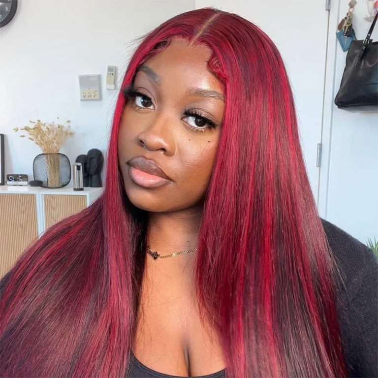 Red/Burgundy Highlight Straight HD Lace Wig | Recool Hair