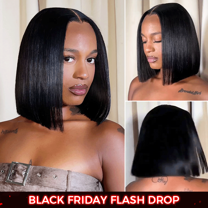 Sleek Bone Straight Bob 2x6 HD Lace Glueless Blunt Cut Middle Part Wig Super Double Drawn Hair Quality