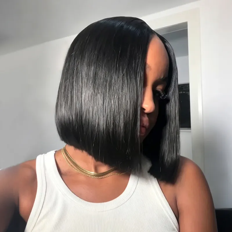 sleek blunt cut straight bob