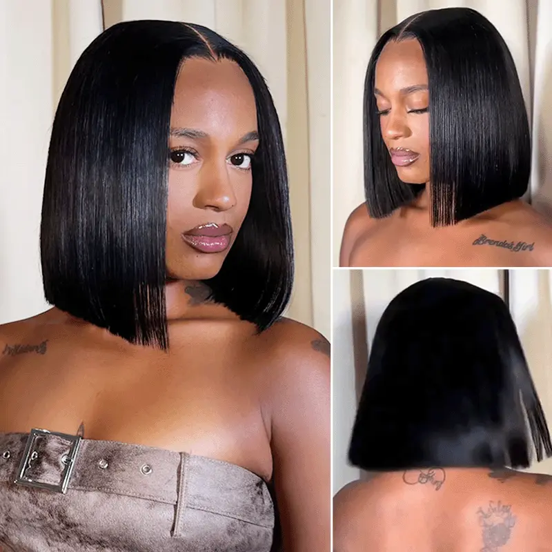 Sleek Bone Straight Bob 2x6 HD Lace Glueless Blunt Cut Middle Part Wig Super Double Drawn Hair Quality