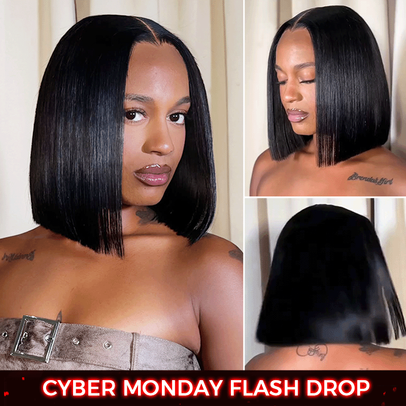 Sleek Bone Straight Bob 2x6 HD Lace Glueless Blunt Cut Middle Part Wig Super Double Drawn Hair Quality
