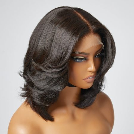 layered cut glueless short bob wig