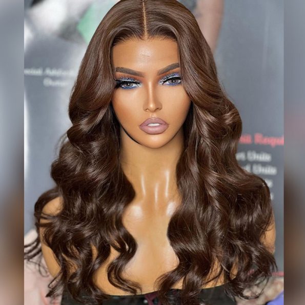 brown color body wave hair pre cut lace wig