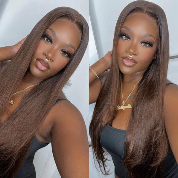 brown color straight hair wig