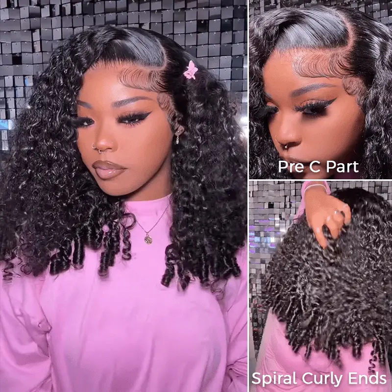 Burmese Curly C Part With Baby Hair 6x5 13x6 Lace Frontal Glueless Human Hair Wig 250% Density