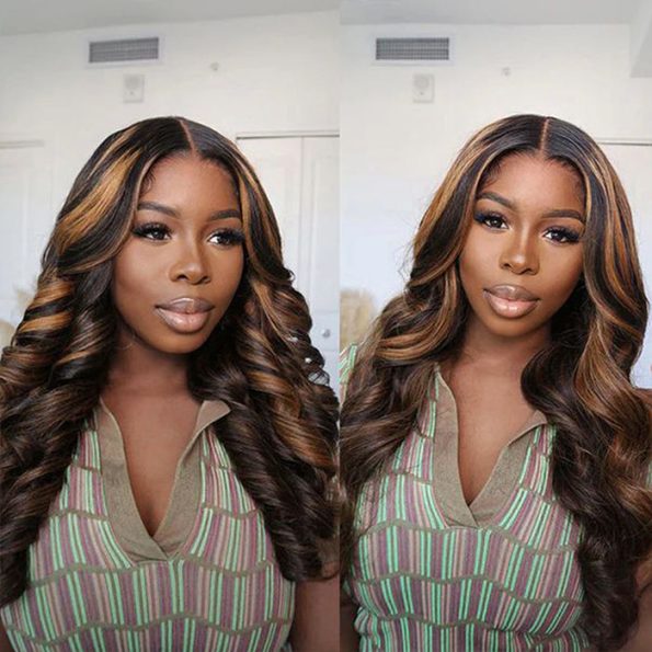 highlight color human hair lace front wig