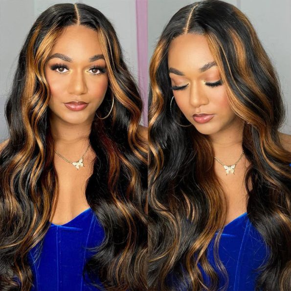 highlight color human hair lace front wig