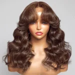 brown color curtain bangs human hair wig 10