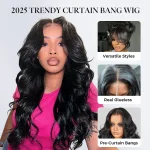 curtain bangs body wave glueless human hair wig (2)