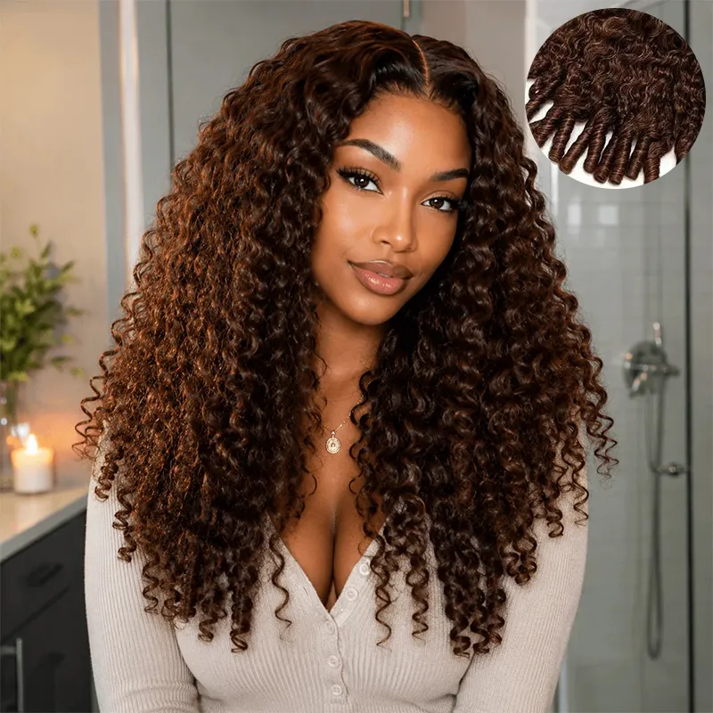 Burmese Curly #4 Brown Color 6x5 HD Lace Closure Glueless Human Hair Wig with Spiral Ends